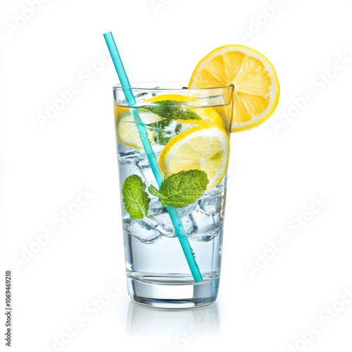 A glass of refreshing lemonade, isolated on a white background, emphasizing a cool summer drink