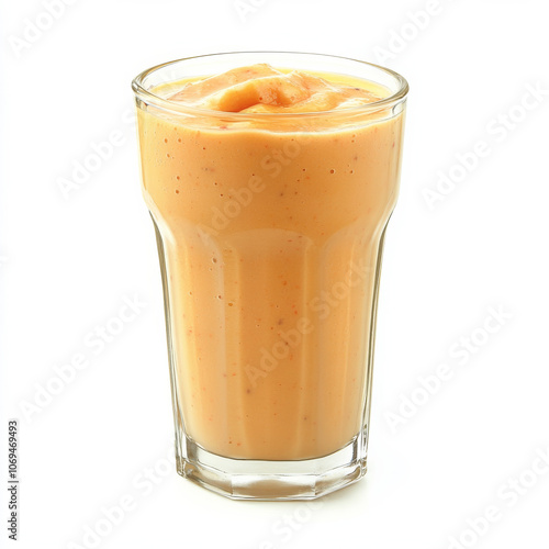 A glass of fresh papaya smoothie, isolated on a white background, showcasing a tropical beverage