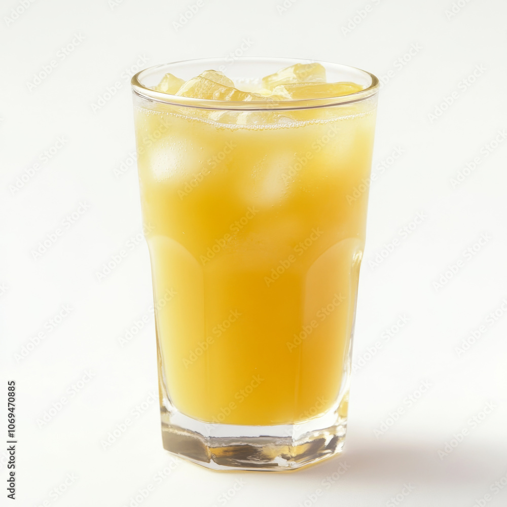 A glass of tropical pineapple juice, isolated on a white background, emphasizing a refreshing drink A glass of tropical pineapple juice, isolated on a white background, emphasizing a refreshing drink