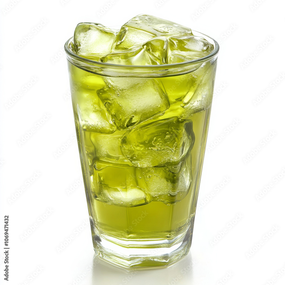 A glass of refreshing iced green tea, isolated on a white background, emphasizing a cool beverage A glass of refreshing iced green tea, isolated on a white background, emphasizing a cool beverage
