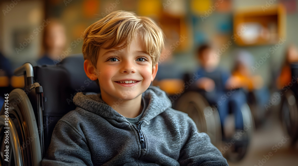 Smiling Boy in Wheelchair Realistic Photo Smiling Boy in Wheelchair Realistic Photo