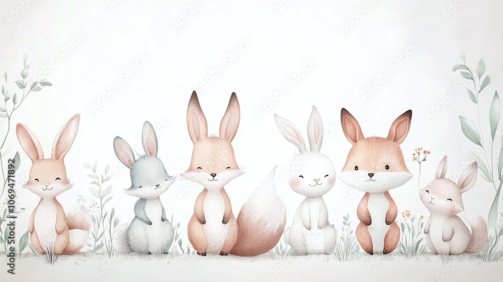 Whimsical Wonderland: Cute Animals in Pastel Shades, Perfect for a Child’s Nursery or Playroom Whimsical Wonderland: Cute Animals in Pastel Shades, Perfect for a Child’s Nursery or Playroom