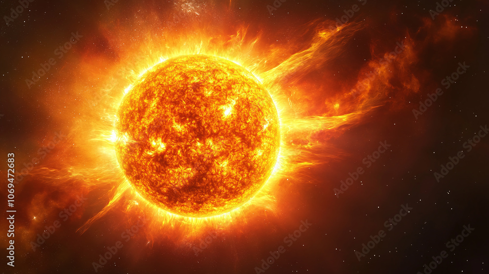 Obraz premium Solar Serenity: The Sun Viewed from a Spaceship, Illuminating the Vast Darkness with Its Warm Light