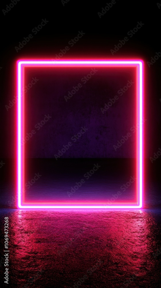 Neon pink square frame on dark background, perfect for modern design setups. Neon pink square frame on dark background, perfect for modern design setups.