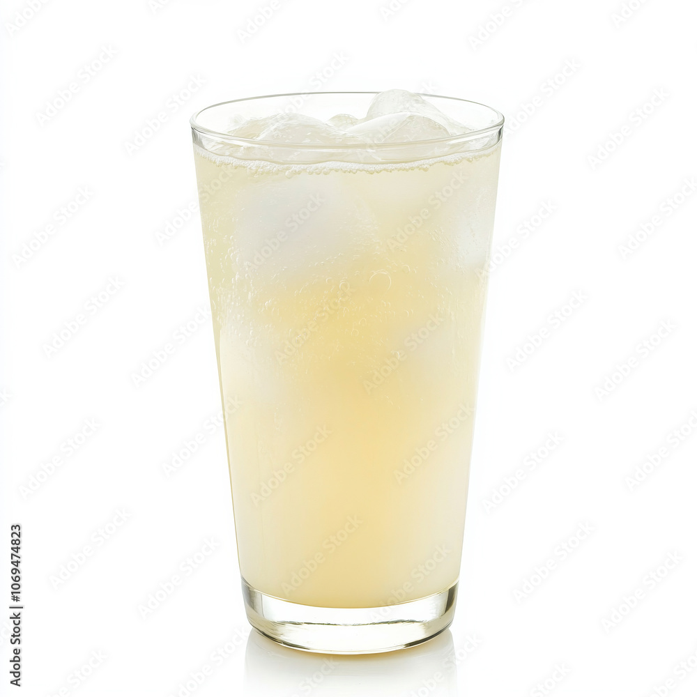 A glass of sweet coconut water, isolated on a white background, emphasizing a tropical drink A glass of sweet coconut water, isolated on a white background, emphasizing a tropical drink