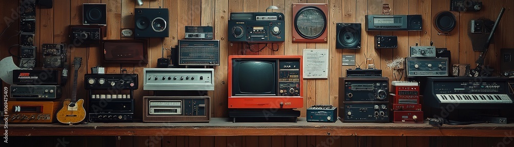Fototapeta premium Explore vintage audio equipment and retro television sets in a nostalgic collection