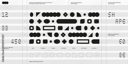 Shape element layout graphic design with dot font lettering typo and grid system guides shape pattern simple clean modern minimal style Useful print poster web page mobile brochure flyer