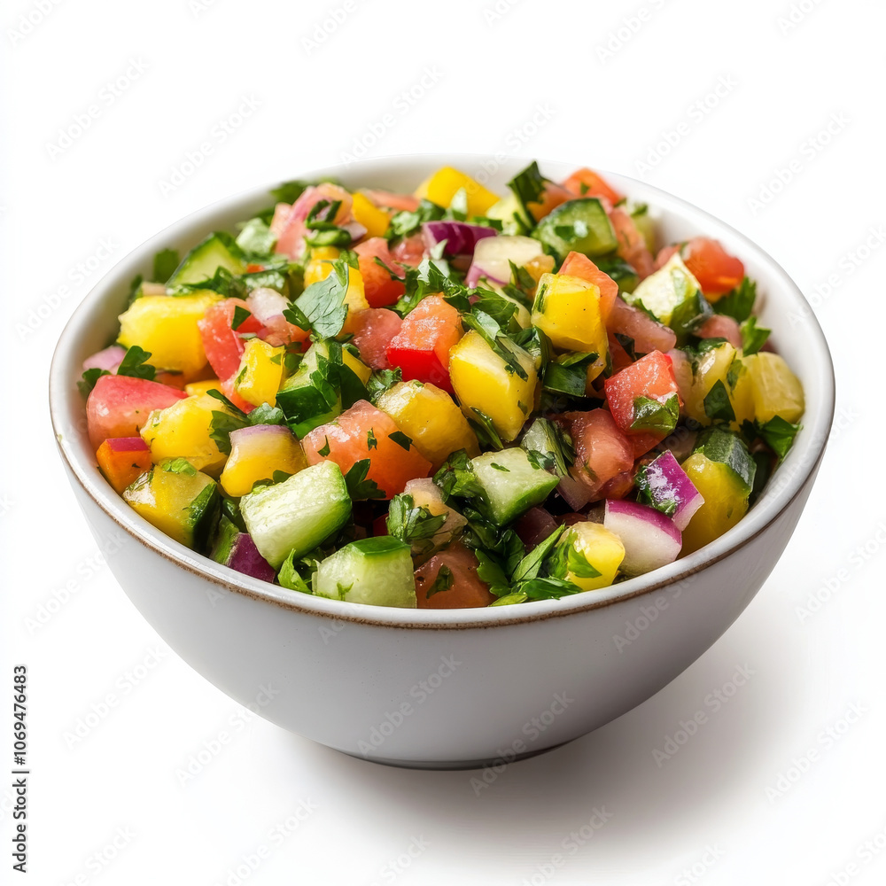 A bowl of colorful vegetable salad, isolated on a white background, highlighting a vibrant and healthy dish A bowl of colorful vegetable salad, isolated on a white background, highlighting a vibrant and healthy dish