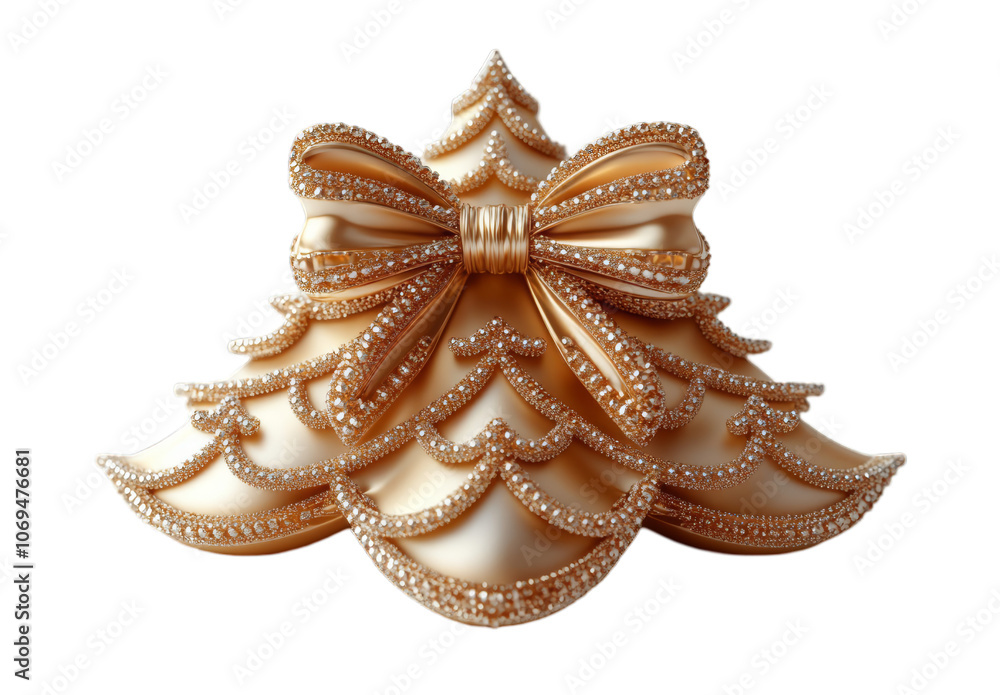 Golden Christmas Tree Ornament with Bow - Festive Holiday Decor Golden Christmas Tree Ornament with Bow - Festive Holiday Decor