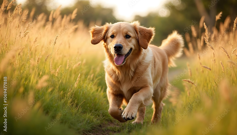 Golden Retriever running through tall grass Golden Retriever running through tall grass
