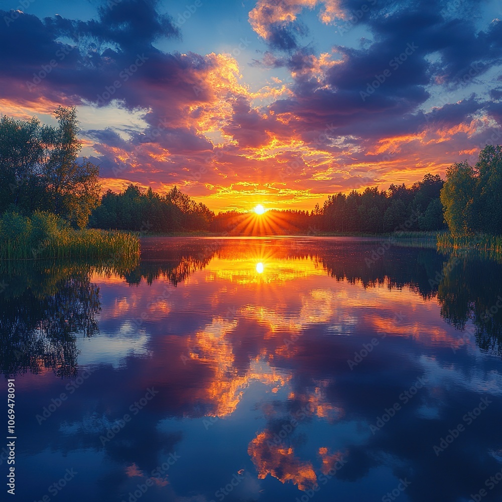 Nature's tranquil beauty captivating sunset reflections over serene waters Nature's tranquil beauty captivating sunset reflections over serene waters