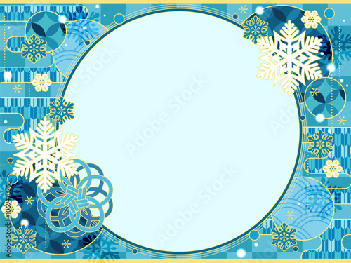 かわいい冬の和風柄、雪もようの背景