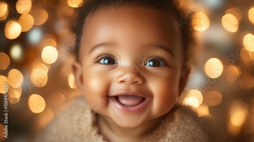 Delighted Baby Experiencing the Joy of the Holidays with a Radiant Smile photo