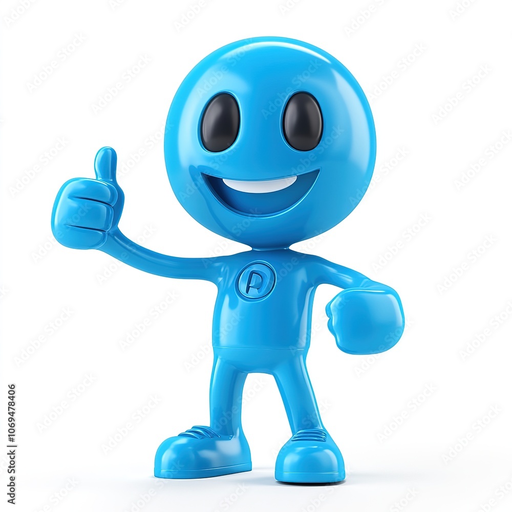 Fototapeta premium Cheerful blue character gives a thumbs up to spread positivity and joy in fun designs
