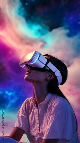 Woman wearing vr headset exploring metaverse