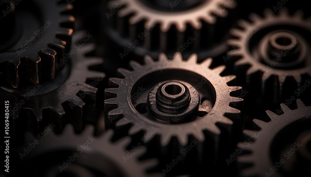 A close-up of interlocking gears, showcasing their intricate design and texture against a dark background, emphasizing mechanical precision and functionality. A close-up of interlocking gears, showcasing their intricate design and texture against a dark background, emphasizing mechanical precision and functionality.