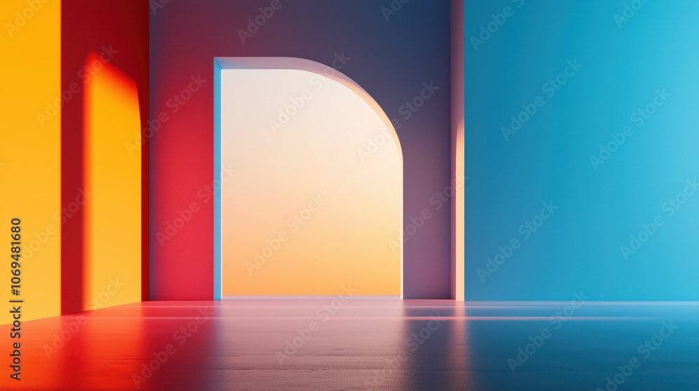 Fototapeta premium Colorful Architectural Interior with Playful Light and Shadow, Modern and Creative Space Design