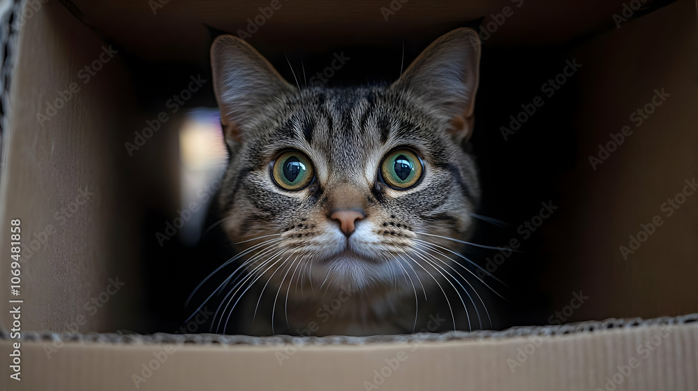 Cat Looking Out of a Cardboard Box - Photo Cat Looking Out of a Cardboard Box - Photo