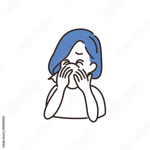 鼻をかむ　女性