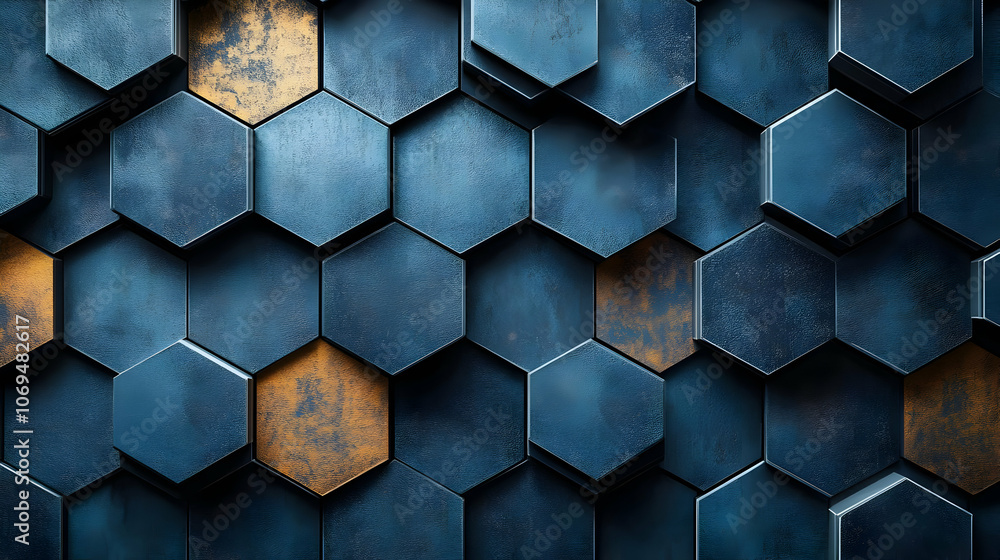 Abstract 3D Hexagon Pattern - Dark Blue and Gold Abstract 3D Hexagon Pattern - Dark Blue and Gold