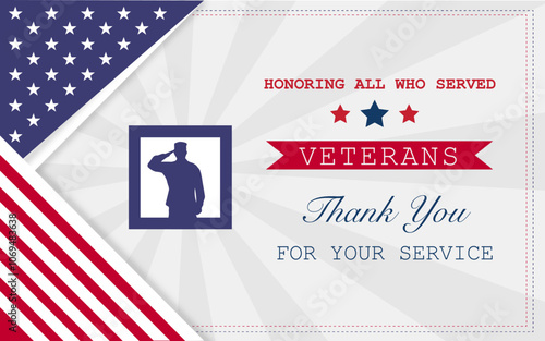 Veterans Day banner, Veterans Day template with USA flag and solder salute, veterans day vector wall paper design