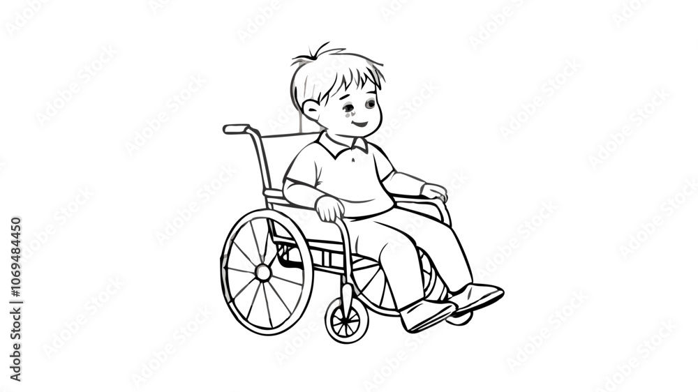 Smiling Child in Wheelchair Line Art for Kids Coloring Page Smiling Child in Wheelchair Line Art for Kids Coloring Page
