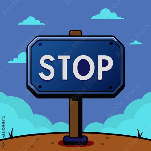  "Stop" Cartoon Road Sign on Dark Blue Background