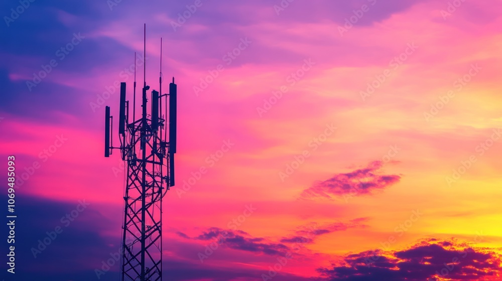 Silhouette of a Cell Tower Against a Vibrant Sunset Sky Silhouette of a Cell Tower Against a Vibrant Sunset Sky