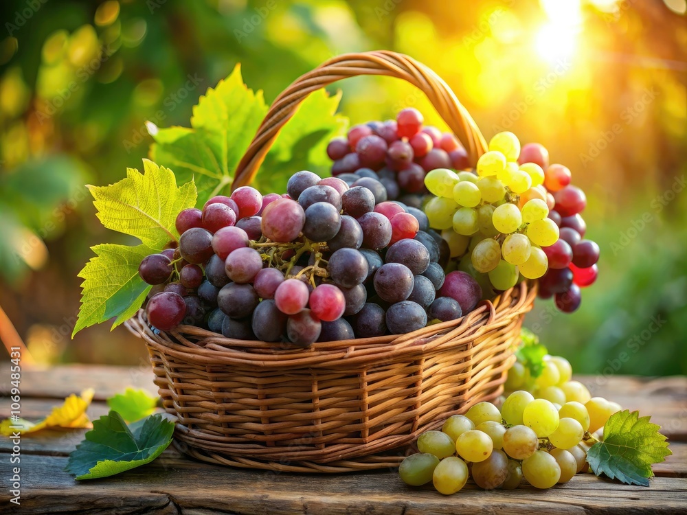 Abundant Harvest of Fresh Grapes in a Rustic Basket - Symbolizing Nature's Bounty and Seasonal Fruits for Culinary Inspiration and Healthy Living Abundant Harvest of Fresh Grapes in a Rustic Basket - Symbolizing Nature's Bounty and Seasonal Fruits for Culinary Inspiration and Healthy Living