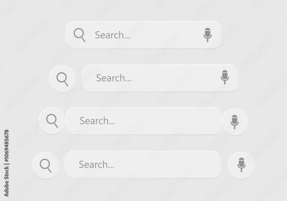 Minimalist Search bar. Neumorphism design. 3d web Search button concept. Search window with shadow. Vector illustration Minimalist Search bar. Neumorphism design. 3d web Search button concept. Search window with shadow. Vector illustration