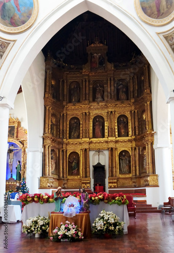 Tunja, Boyacá, Colombia - December 27, 2023: One of the altars of the Metropolitan Cathedral of Tunja.