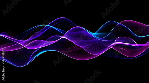 Neon purple and blue lines on black background for creative design