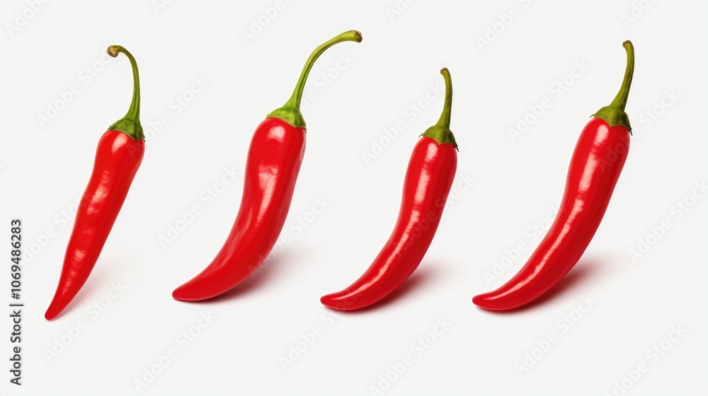 Group of Fresh Red Chili Peppers on White Background Group of Fresh Red Chili Peppers on White Background