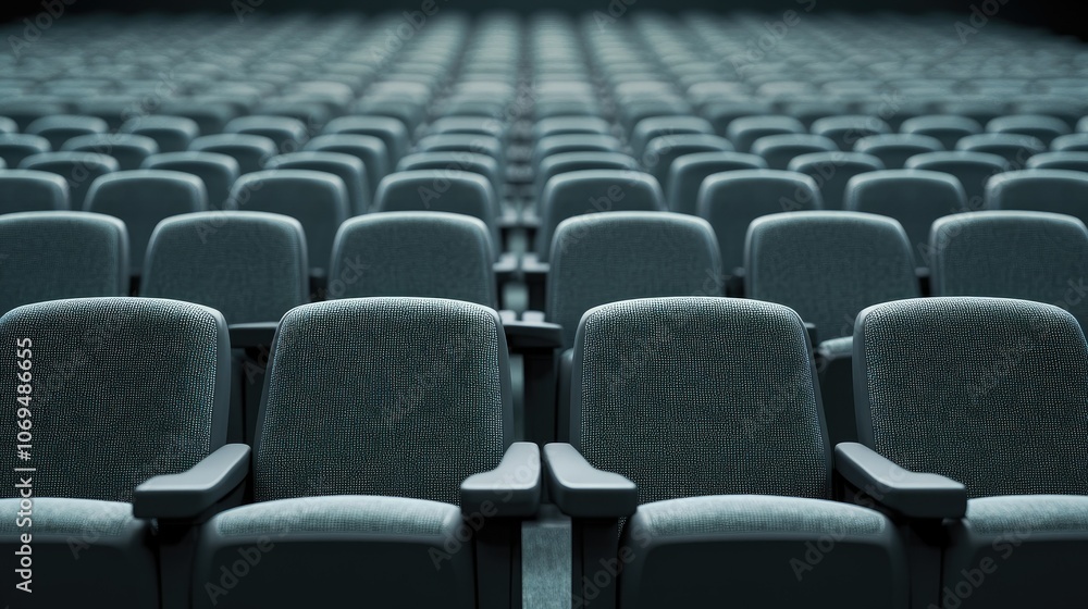 Empty Theater Seats in a Row Perspective View Empty Theater Seats in a Row Perspective View