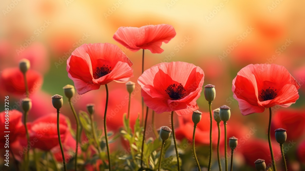 Obraz premium Delicate red flower blooms, showcasing nature's beauty and fragility.