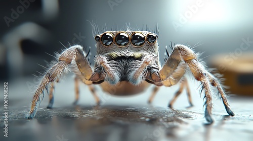Wallpaper Mural A jumping spider s face in high detail, macro showcasing tiny hairs and multiple eyes, soft background Torontodigital.ca