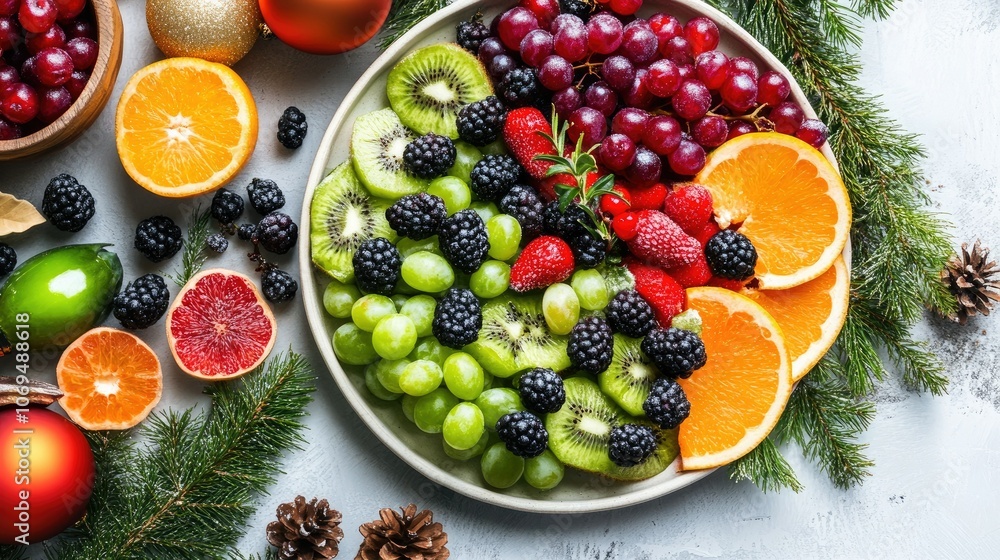 Colorful Fruit Arrangement on a Festive Table Colorful Fruit Arrangement on a Festive Table
