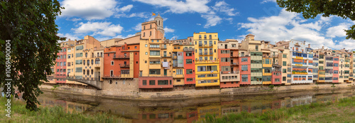 Girona Cathedral and Riverside View Along Onyar River, Girona, Spain photo