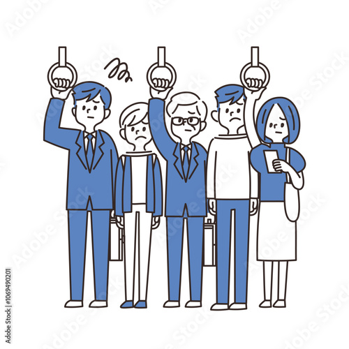 電車　イラスト　満員電車