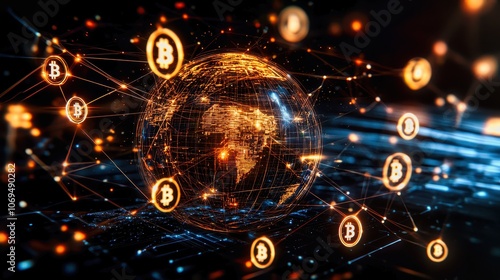 Bitcoin cryptocurrency connecting the world through blockchain technology