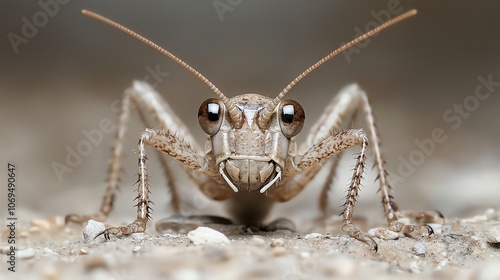 Grasshoppers eyes and facial features in detail, macro shot with softfocus background photo