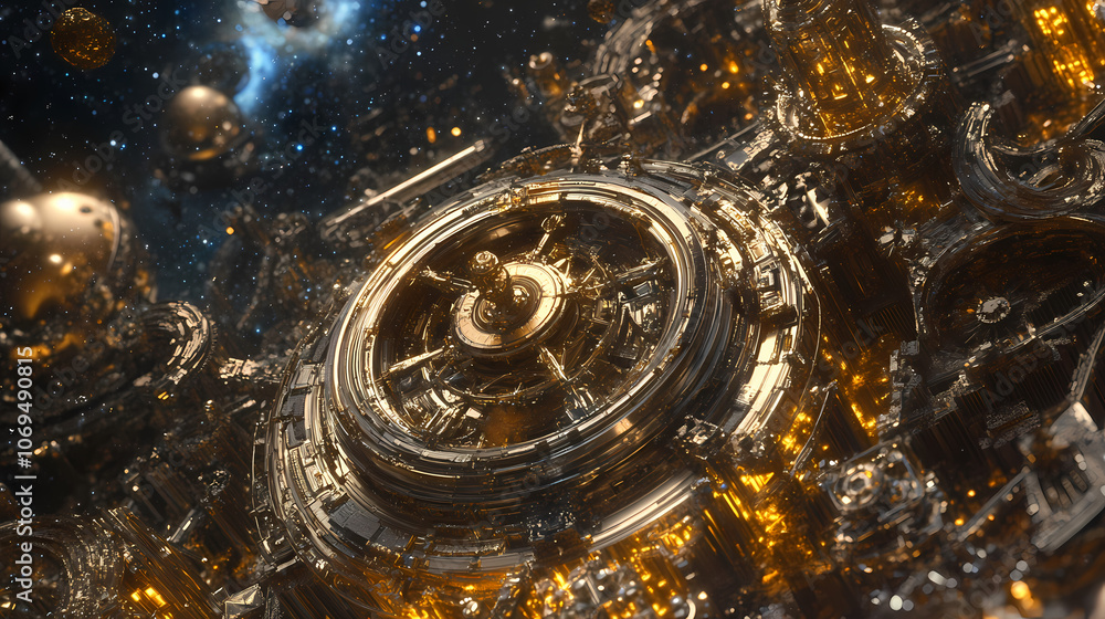 A detailed, intricate illustration of a celestial mechanical device. Celestial. Illustration A detailed, intricate illustration of a celestial mechanical device. Celestial. Illustration