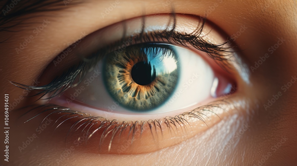 Fototapeta premium Young adult with brown eyes and delicate skin, in a close-up portrait.