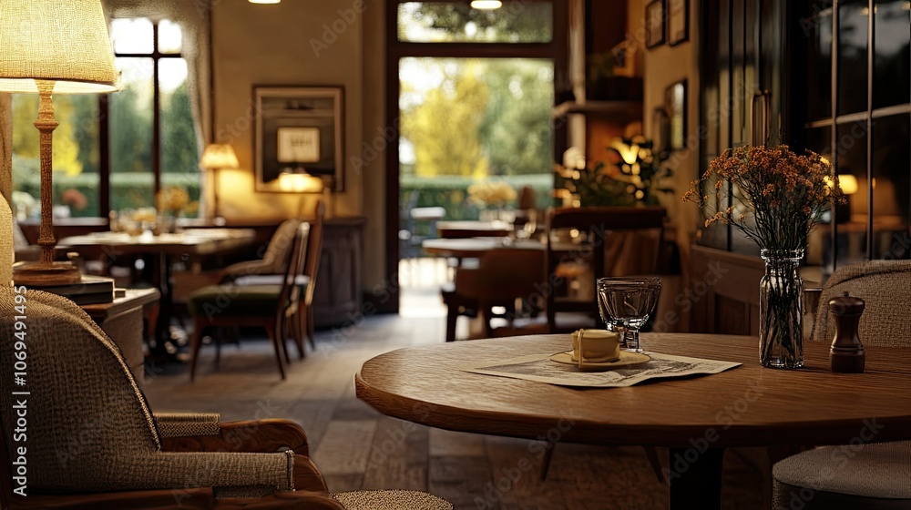 Cozy Cafe Interior with Natural Light and Warm Ambiance Cozy Cafe Interior with Natural Light and Warm Ambiance