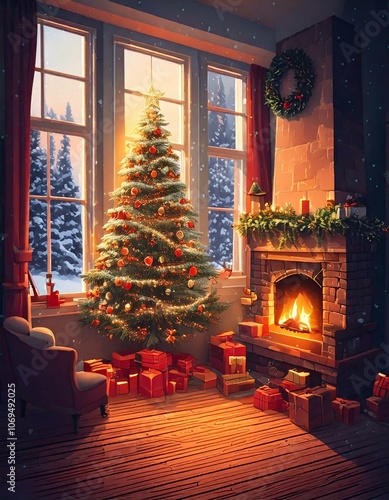 Cozy Christmas/The most wonderful time of the year/Christmas tree/lovehome/Winter/Fireplace/snowing/miracle/beautiful photo