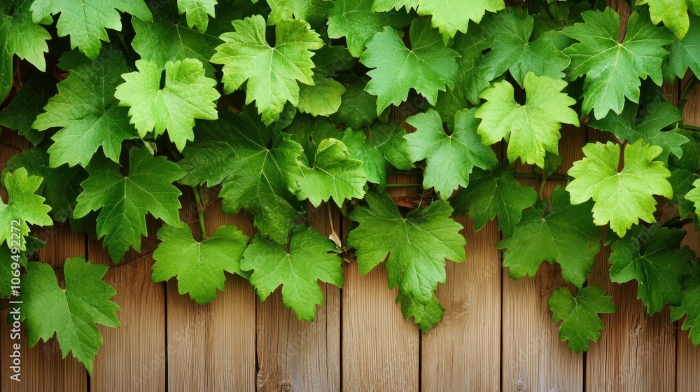 Green Vine Leaves on Wooden Fence Green Vine Leaves on Wooden Fence