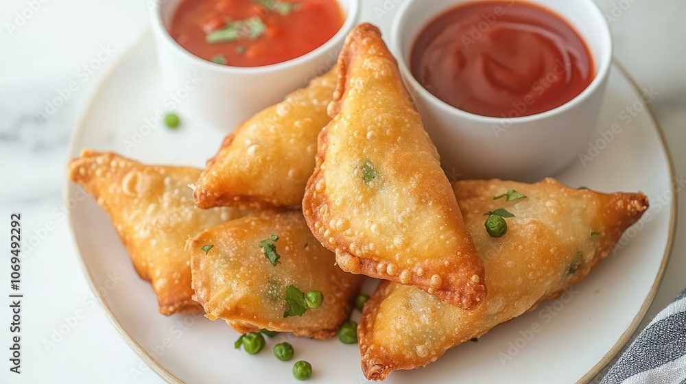 Delicious Golden-Fried Samosas with Dipping Sauces Delicious Golden-Fried Samosas with Dipping Sauces