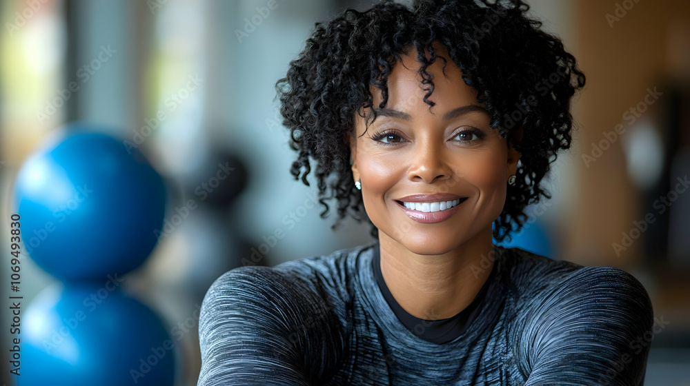 Smiling Woman in Gym Portrait Photo Smiling Woman in Gym Portrait Photo