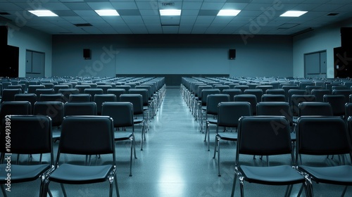 Empty Conference Hall with Rows of Chairs