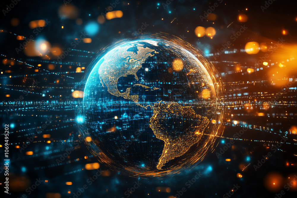 Fototapeta premium High-Tech Digital Globe Representing Global Connectivity, Cybersecurity, and Data Networks in a Futuristic World
